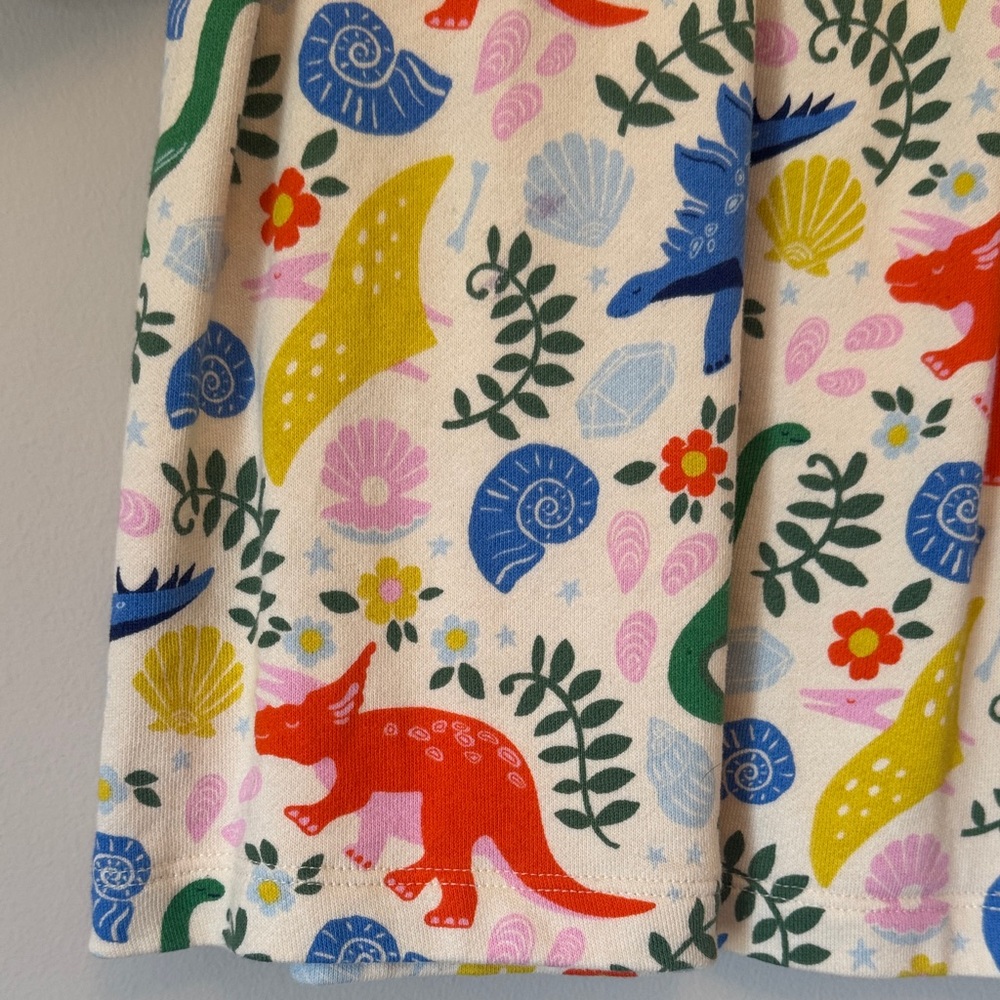 Mini Boden Cream Dress with Multicolor Dinosaur Print (blue, green, red, yellow) - Picture 5 of 8